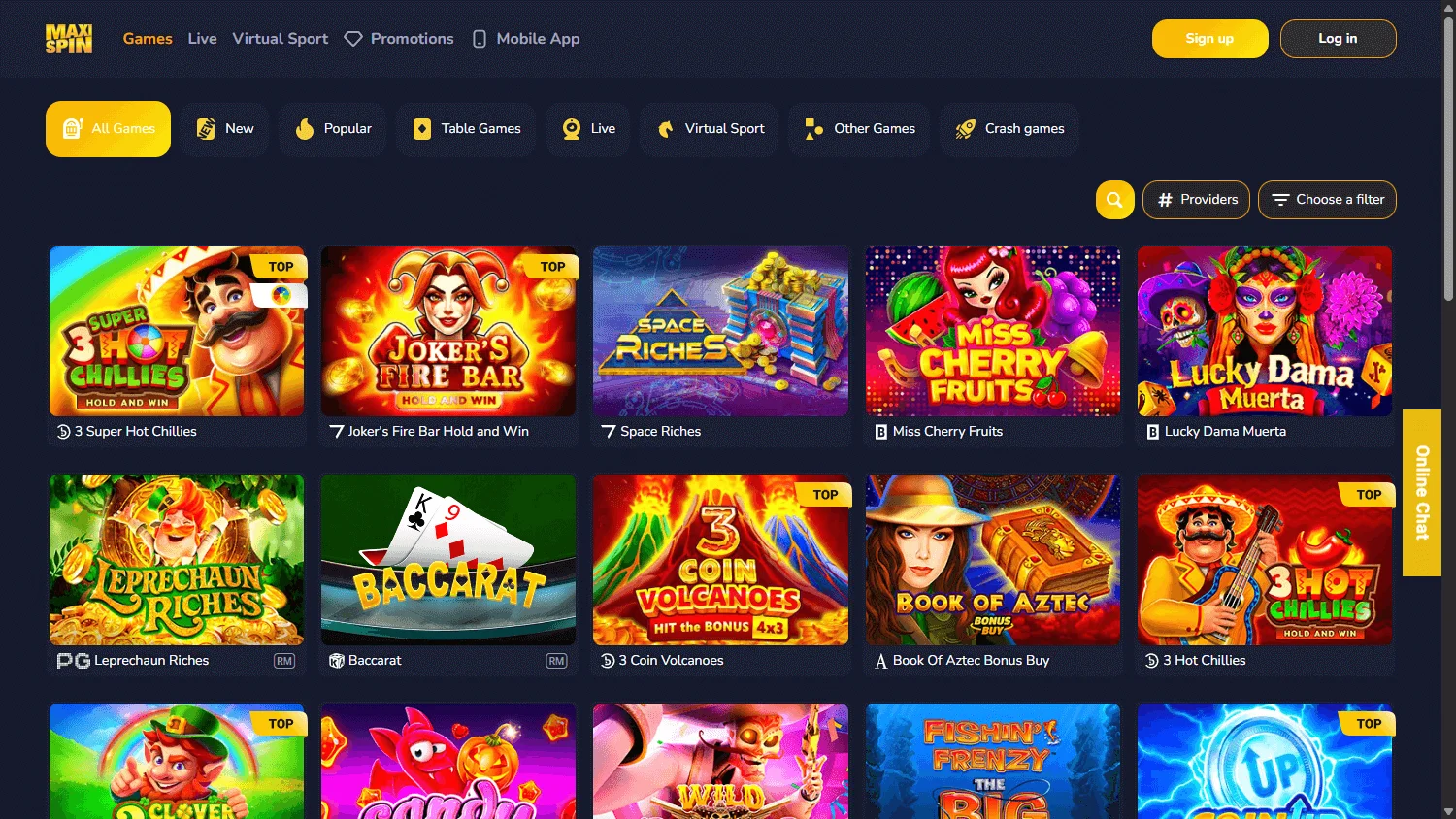 Maxispin Casino desktop games