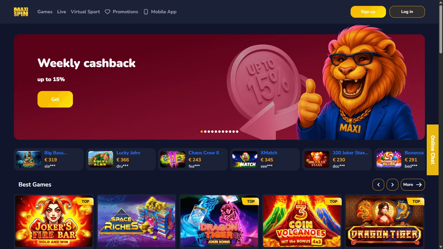 Maxispin Casino desktop home